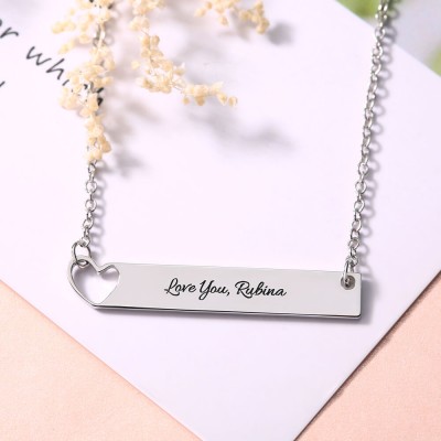 Heart Bar Necklace With Engraving