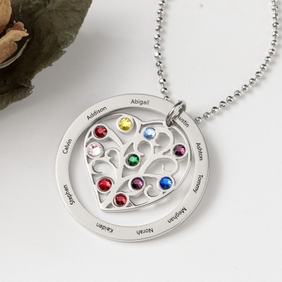 Filigree Family Tree Necklace with 1-10 Birthstones