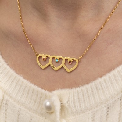 Personalised Heart Charm Names Necklace with Birthstone Designs Anniversary Gift New Mum Gift Love Gift for Her