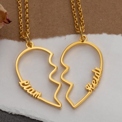 Personalised Heart Pendant Couples Name Necklace Set Customised Gift for Couple Anniversary Gift