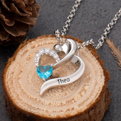 Personalised Engraved Name Necklace with Birthstone Gift for Her Anniversary Gift