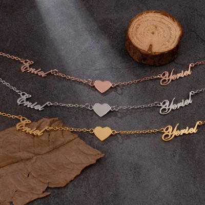 Personlised Names Family Necklace with Heart Birthday Gifts For Her Couple Mum Grandma Wife Girlfriend
