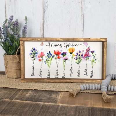 Personalised Grandma's Garden Birth Flower Grandkids Name Wooden Frame Sign Unique Gifts For Mum Grandma Her