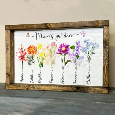 Personalised Birth Month Flower Grandma's Garden Wood Sign Grandparent Gift from Grandkids Mother's Day Gifts