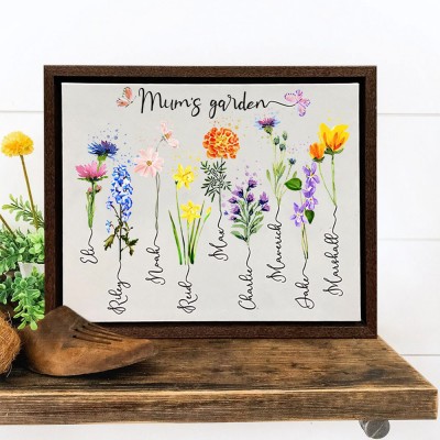 Personalised Mum's Garden Birth Month Flower Frame Sign with Kid Names Gift Ideas for Mum Grandma Mother's Day Gift Christmas Gift