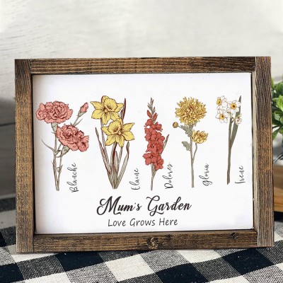 Personalised Grandma's Garden Birth Month Flower Frame Gifts For Grandma Mum