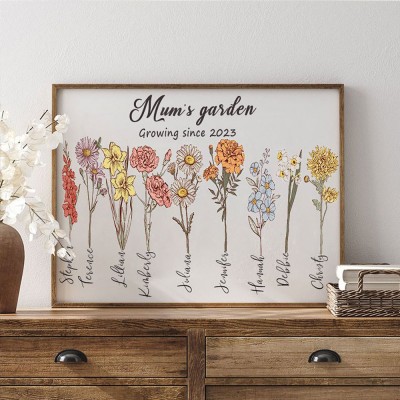 Personalised Grandma's Garden Birth Month Flower Frame with Grandkids Names Gift Ideas For Grandma Mum