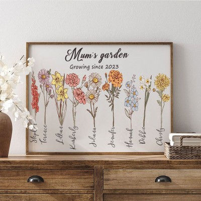 Custom Grandma's Garden Birth Month Flower Frame with Grandkids Names Gift Ideas for Grandma Christmas Gifts for Mum