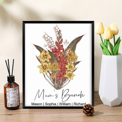 Personalised Mimi's Garden Birth Flower Bouquet Art Print Frame Gift Ideas for Mum Grandma Christmas Gifts
