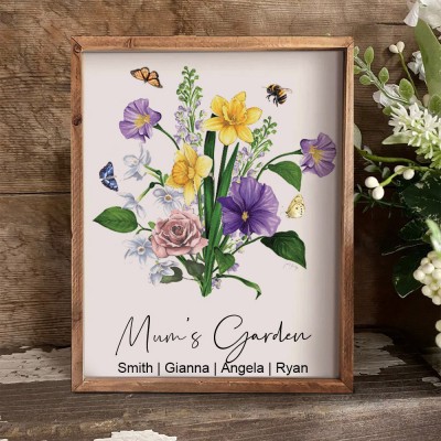 Personalised Grandma's Garden Birth Month Flower Art Print Frame Gift For Mum Grandma Wife Her