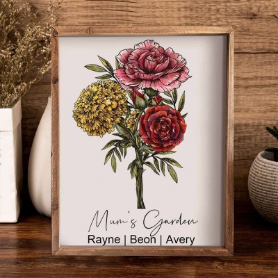 Personalised Birth Month Flower Family Bouquet Art Print Frame Gifts for Grandma Mum