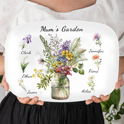 Custom Family Birth Month Flower Plate Grandparent Gift from Grandkids Love Gift Ideas for Grandma Mum Nana