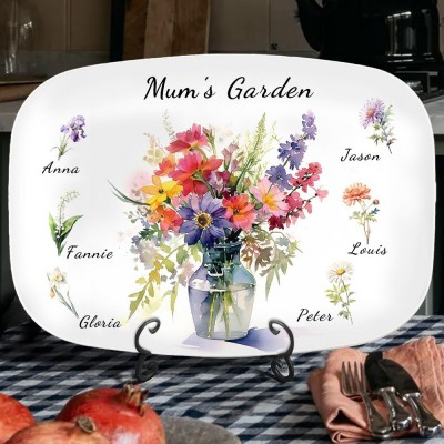 Grandma's Garden Birth Flower Platter with Grandkids Names Personalised Gifts for Mum Grandma Christmas Gift Ideas