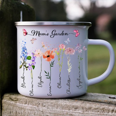 Nana's Garden Camping Mug Personalised Birth Month Flower Coffee Mug Gifts for Nana Christmas Gifts for Mum