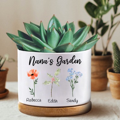 Personalised Birth Flower Succulent Plant Mum's Garden Mini Plant Pot Gift Ideas For Grandma Mum Mother's Day Gift