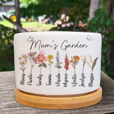 Personalised Granny's Garden Scculent Plant Pot With Birth Flowers And Names Gift For Mum Grandma Mother's Day Gift