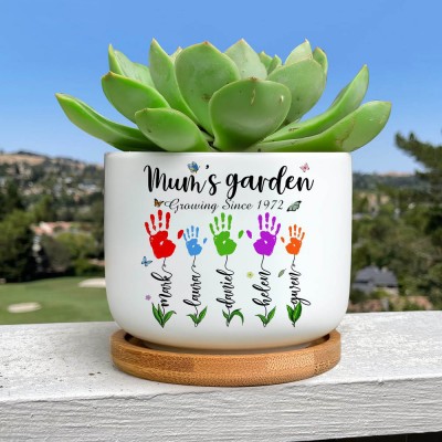 Personalised Grandma's Garden Handprint Mini Succulent Plant Outdoor Pots with Kids Names Gifts For Mum Grandma