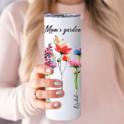 Personalised Birth Month Flower Tumbler with Grandkids Names Grandma's Garden Tumbler Christmas Gifts 