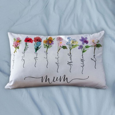 Personalised Birth Month Flower Mum Pillow with Kids Names Mother's Day Gift