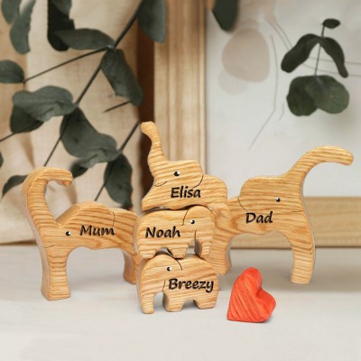 Personalised Elephant Wooden Family Puzzle with Names Christmas Gifts for Family