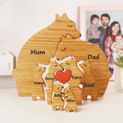 Personalised Name Wooden Bear Family Puzzle Keepsake Gifts For Mum Grandma Kids