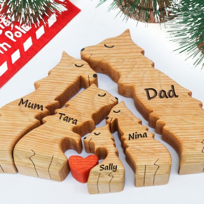 Personalised Wooden Wolf Family Puzzle Animal Figurines Family Keepsake Gifts Christmas Gifts