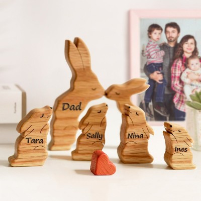 Personalised Wooden Rabbit Family Puzzle Animal Figurines Keepsake Gifts For Grandma Wife Mum Daughter Her