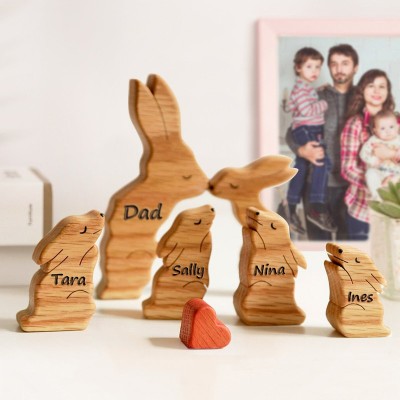 Wooden Rabbit Family Puzzle Animal Figurines Personalised Keepsake Gifts Christmas Gift Ideas