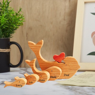 Personalised Wooden Whale Family Puzzle with Engraved Names Family Keepsake Gifts For Grandma Wife Mum Her