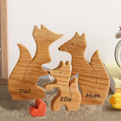 Wooden Fox Family Puzzle Personalised Animal Figurines with Names Anniversary Gifts Christmas Gifts