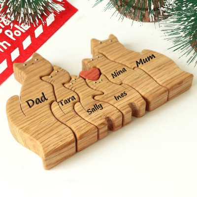 Wooden Cats Family Puzzle Custom Animal Figurines Anniversary Gifts Christmas Family Gifts