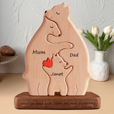 Personalised Wooden Bear Family Puzzle with Names Family Home Decor Gift For Mum Her