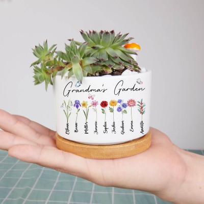 Personalised Grandma's Garden Birth Flower Plant Pot For Mum Grandma Her