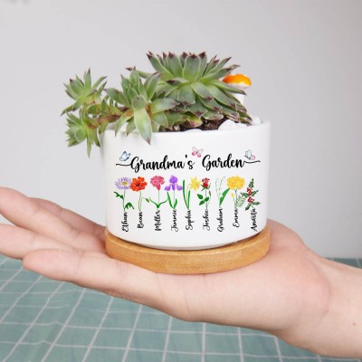 Personalised Grandma's Garden Birth Flower Plant Pot Gifts For Mum Grandma