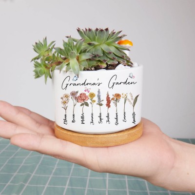 Personalised Grandma's Garden Birth Flower Plant Pot Gift For Mum Grandma