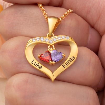 To My Wife Custom Heart Name Necklace with Birthstones Anniversary Birthday Christmas Gift Ideas For Wife