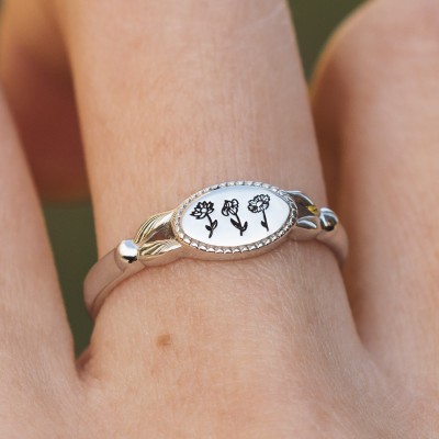 925 Sterling Silver Personalised Birth Flower Ring