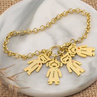 18K Gold Plating Personalised Engravable Bracelet with 1-6 Children Pendants