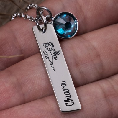 Personalised Birth Flower Birthstone Necklace for Mum 
