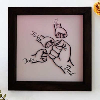 Personalised Fist Bump Dad and Kids Names Framed Sign