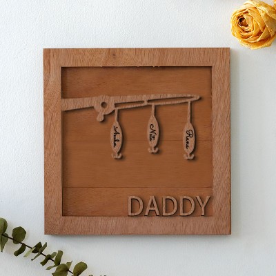 Handmade Personalised Fishing Trip Gift Hooked on Grandpa Papa Dad Father's Day Birthday Sign For Him