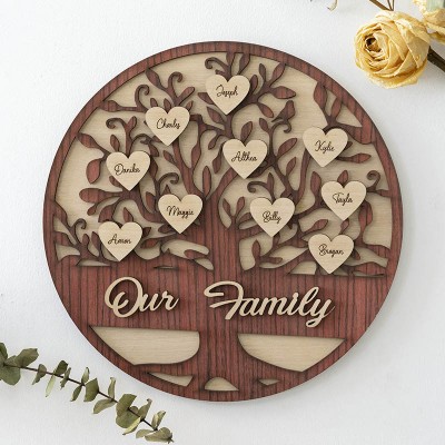 Personalised Family Tree Sign with 1-30 Name Engravings Home Wall Decor