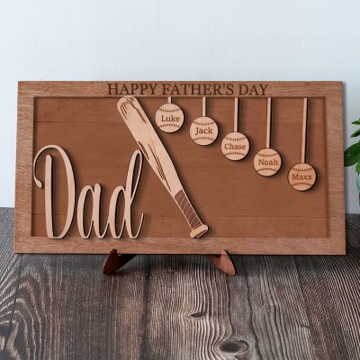 Handmade Personalised Father's Day Baseball Theme Plaque Wood Sign