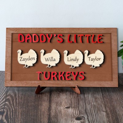 Personalised Father's Day Gift Dad's Little Turkeys Wood Sign