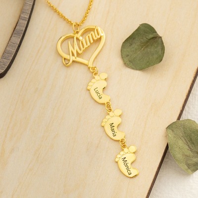 Personalised Mum Necklace With Baby Feet 1-10 Pendants