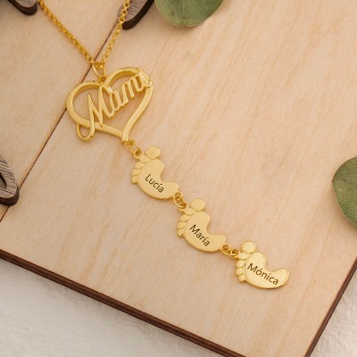 Personalised Mum Necklace With Baby Feet 1-10 Pendants