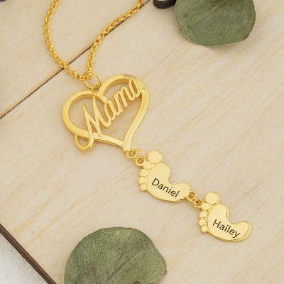 Personalised Mum Necklace With Baby Feet 1-10 Pendants