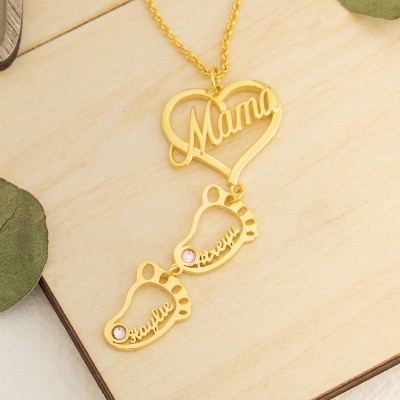 Personalised Mum Necklace With Baby Feet 1-10 Pendants