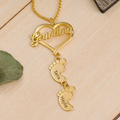 Personalised Mum Necklace With Baby Feet 1-10 Pendants