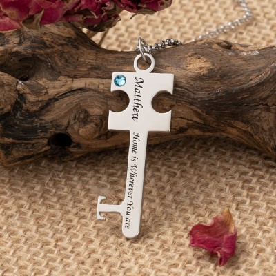 Personalised Puzzle Key Necklace Set with Birthstone Design Couple Necklace Love Gift Ideas for Her Anniversary Gifts Valentine's Day Gifts